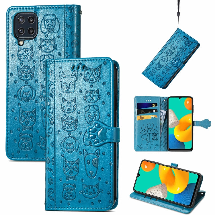 For Gaxlay M32 Cute Cat and Dog Embossed Horizontal Flip Leather Case with Holder & Card Slots & Wallet & Lanyard
