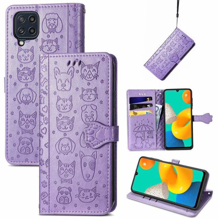 For Gaxlay M32 Cute Cat and Dog Embossed Horizontal Flip Leather Case with Holder & Card Slots & Wallet & Lanyard