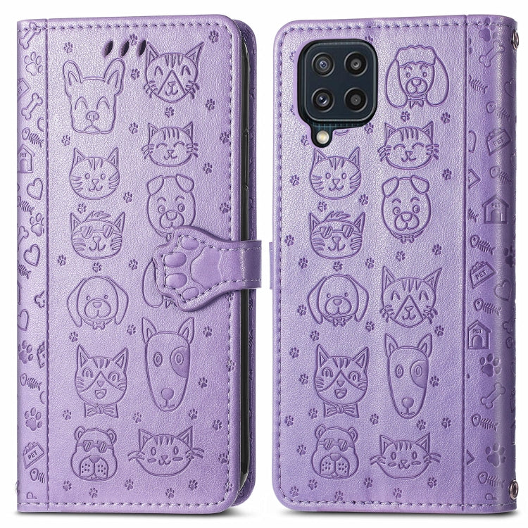 For Gaxlay M32 Cute Cat and Dog Embossed Horizontal Flip Leather Case with Holder & Card Slots & Wallet & Lanyard