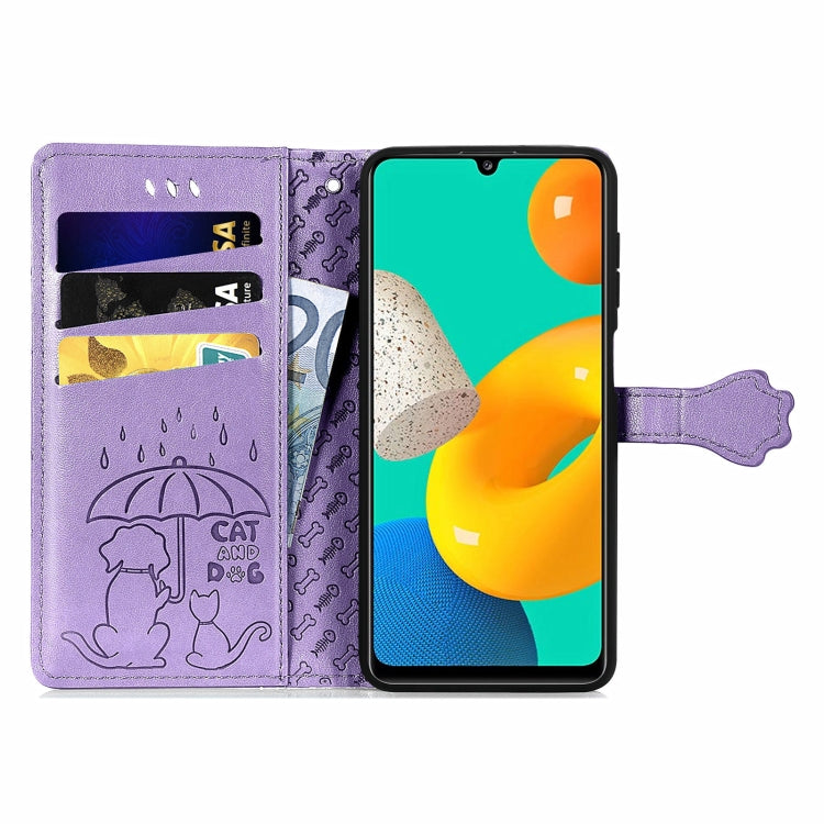 For Gaxlay M32 Cute Cat and Dog Embossed Horizontal Flip Leather Case with Holder & Card Slots & Wallet & Lanyard