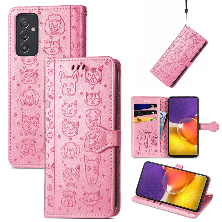 For Galaxy  A82 5G Cute Cat and Dog Embossed Horizontal Flip Leather Case with Holder & Card Slots & Wallet & Lanyard