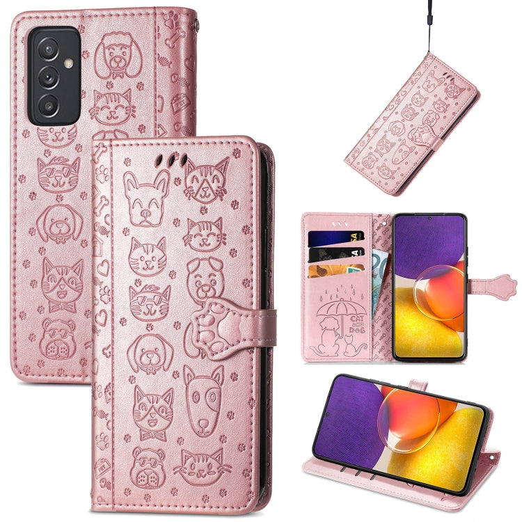 For Galaxy  A82 5G Cute Cat and Dog Embossed Horizontal Flip Leather Case with Holder & Card Slots & Wallet & Lanyard
