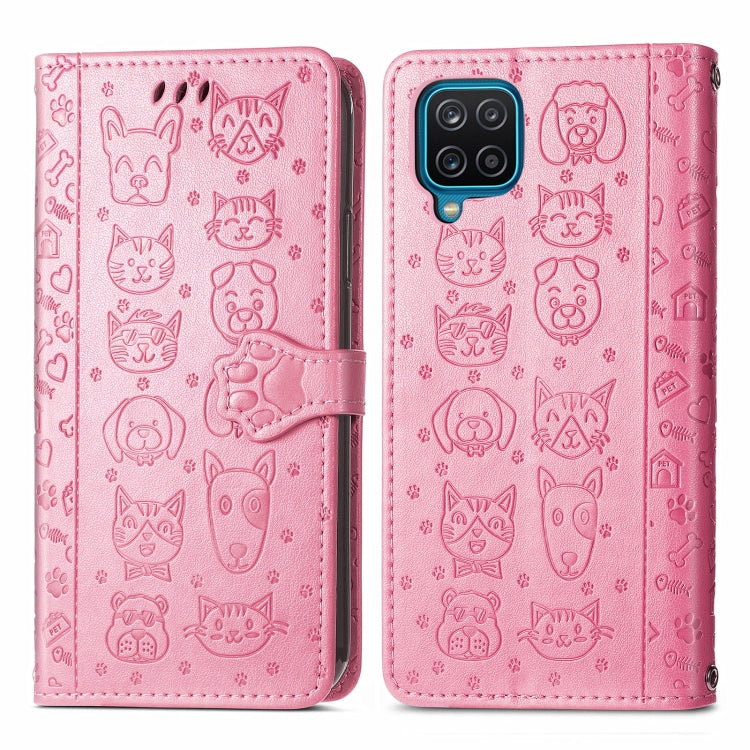 For Galaxy A22 4G Cute Cat and Dog Embossed Horizontal Flip Leather Case with Holder & Card Slots & Wallet & Lanyard