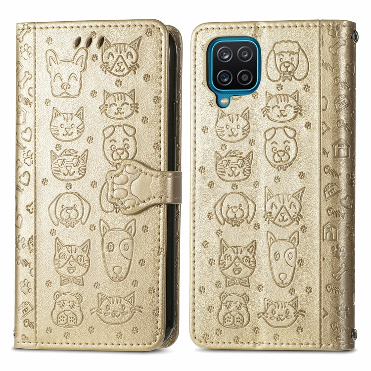 For Galaxy A22 4G Cute Cat and Dog Embossed Horizontal Flip Leather Case with Holder & Card Slots & Wallet & Lanyard