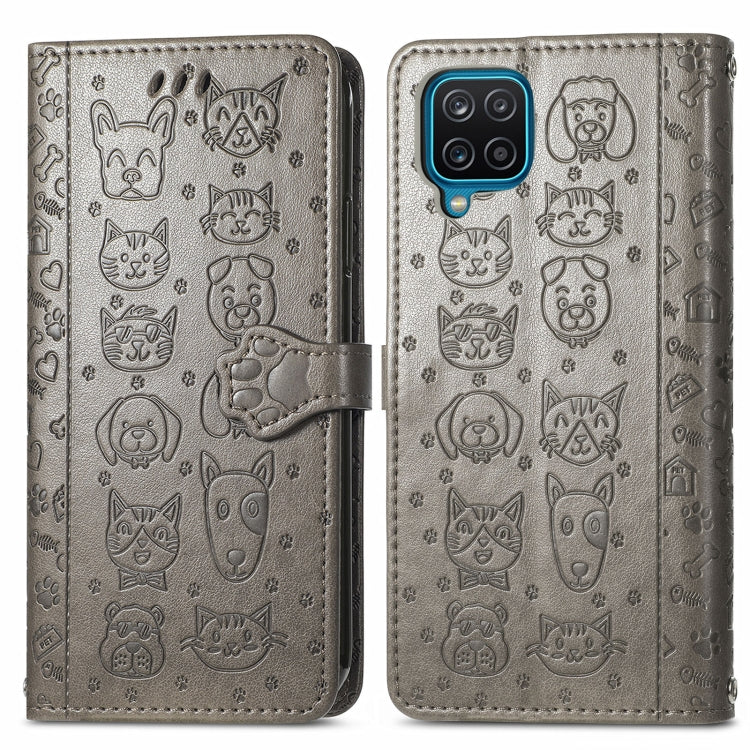 For Galaxy A22 4G Cute Cat and Dog Embossed Horizontal Flip Leather Case with Holder & Card Slots & Wallet & Lanyard