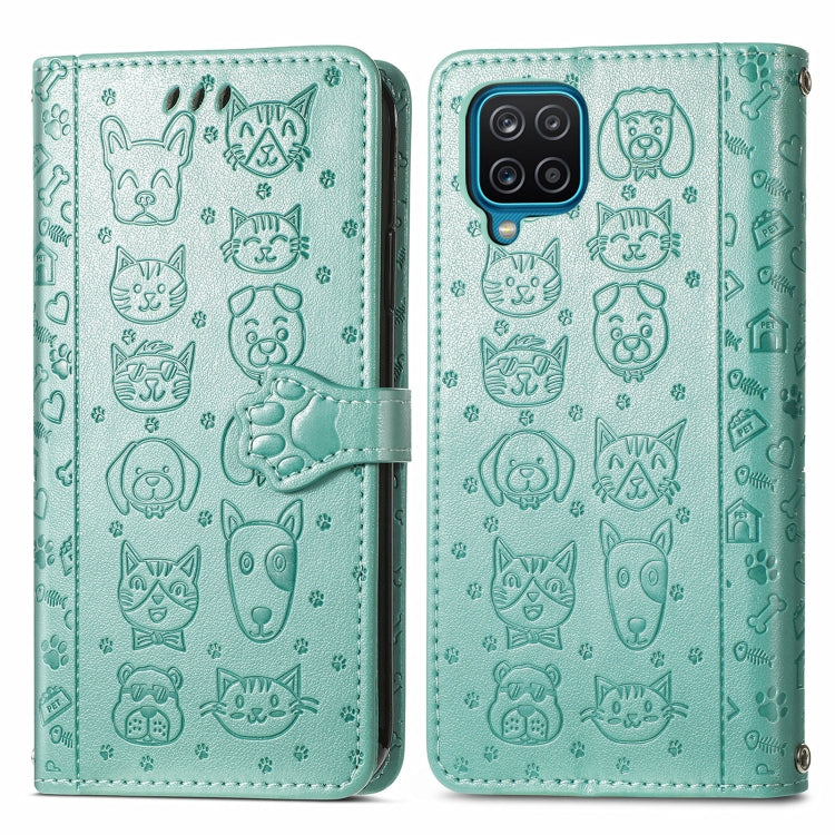 For Galaxy A22 4G Cute Cat and Dog Embossed Horizontal Flip Leather Case with Holder & Card Slots & Wallet & Lanyard