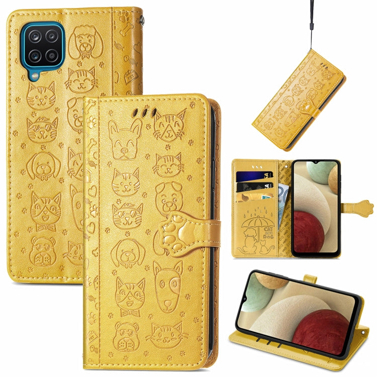 For Galaxy A12 Cute Cat and Dog Embossed Horizontal Flip Leather Case with Holder & Card Slots & Wallet & Lanyard