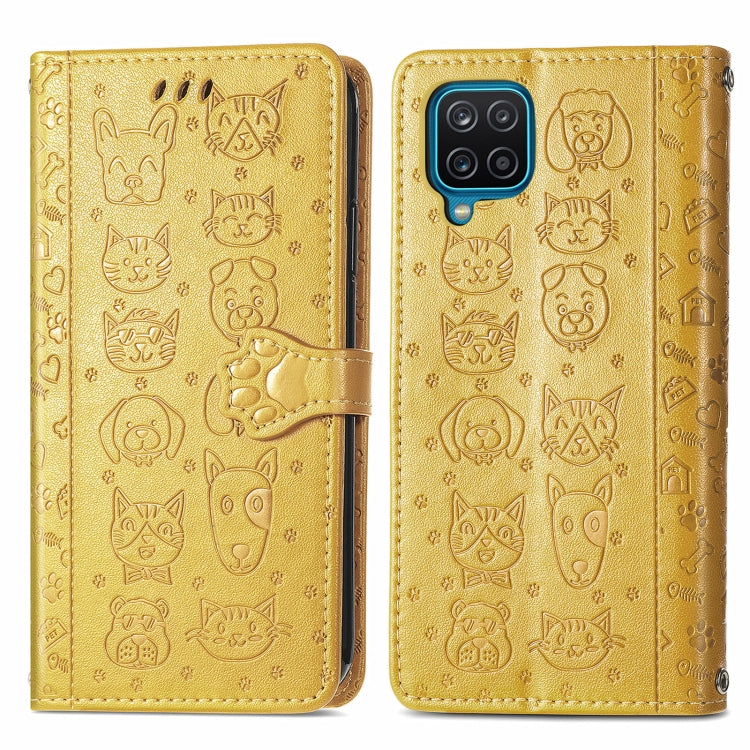 For Galaxy A12 Cute Cat and Dog Embossed Horizontal Flip Leather Case with Holder & Card Slots & Wallet & Lanyard