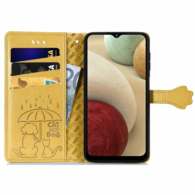 For Galaxy A12 Cute Cat and Dog Embossed Horizontal Flip Leather Case with Holder & Card Slots & Wallet & Lanyard