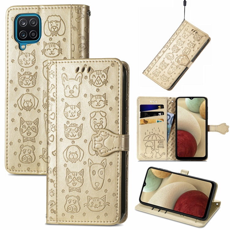 For Galaxy A12 Cute Cat and Dog Embossed Horizontal Flip Leather Case with Holder & Card Slots & Wallet & Lanyard