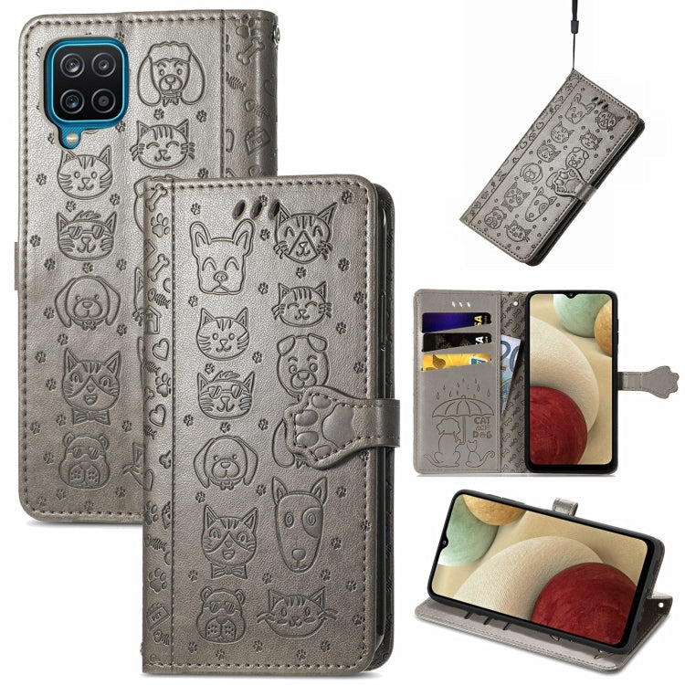 For Galaxy A12 Cute Cat and Dog Embossed Horizontal Flip Leather Case with Holder & Card Slots & Wallet & Lanyard
