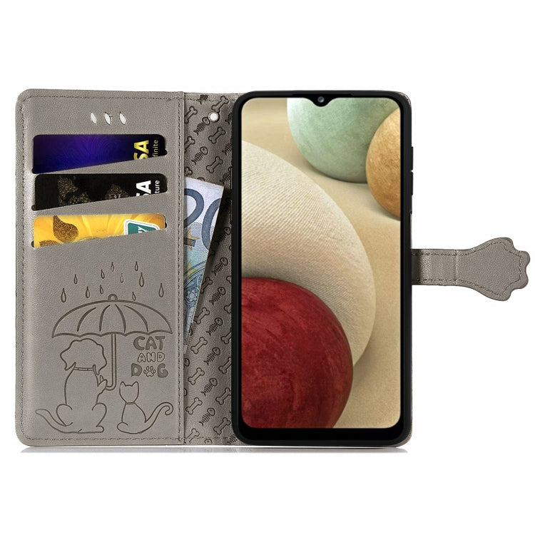 For Galaxy A12 Cute Cat and Dog Embossed Horizontal Flip Leather Case with Holder & Card Slots & Wallet & Lanyard