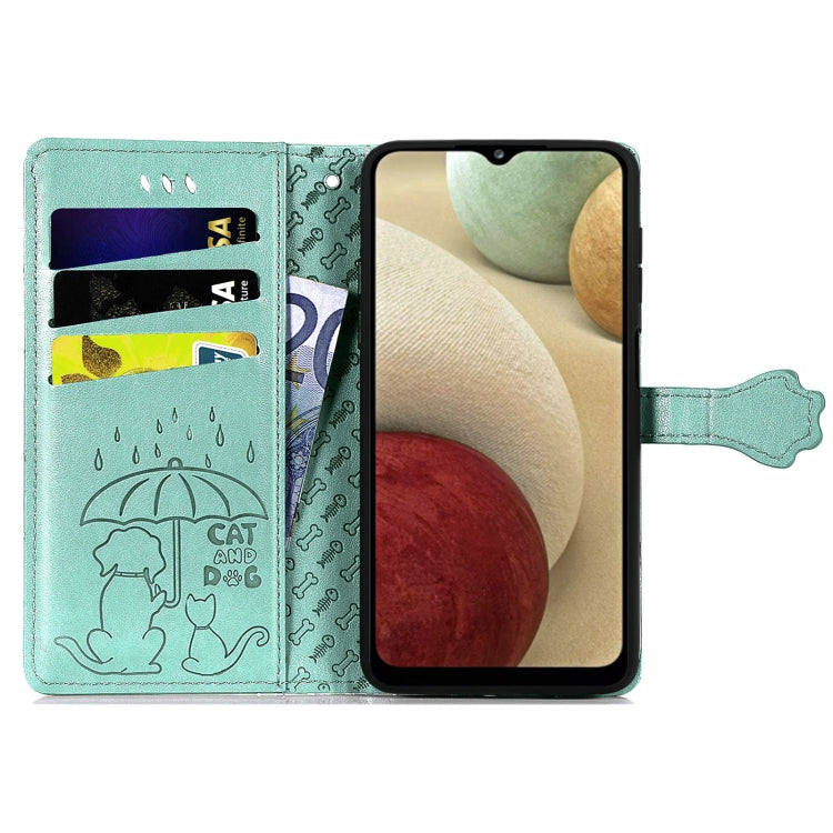 For Galaxy A12 Cute Cat and Dog Embossed Horizontal Flip Leather Case with Holder & Card Slots & Wallet & Lanyard