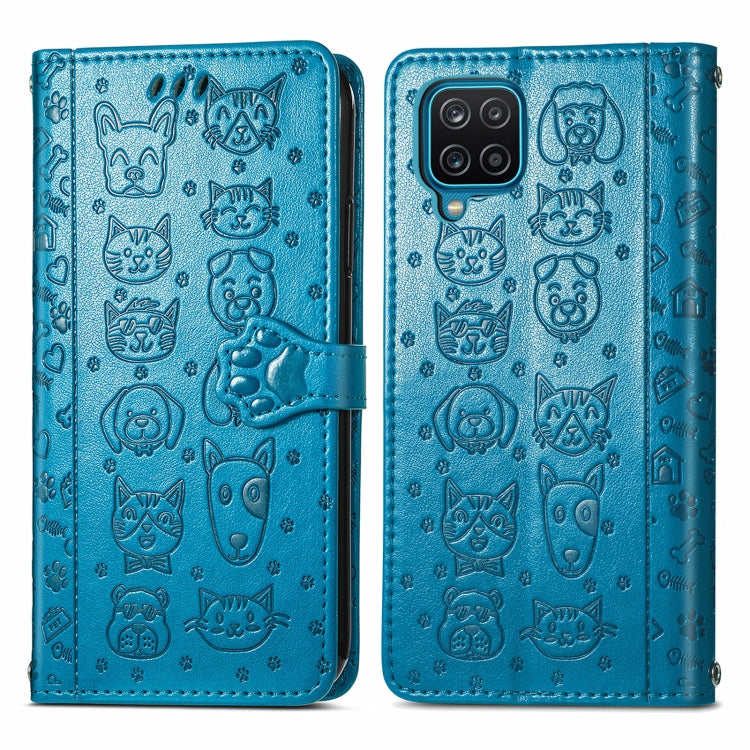 For Galaxy A12 Cute Cat and Dog Embossed Horizontal Flip Leather Case with Holder & Card Slots & Wallet & Lanyard