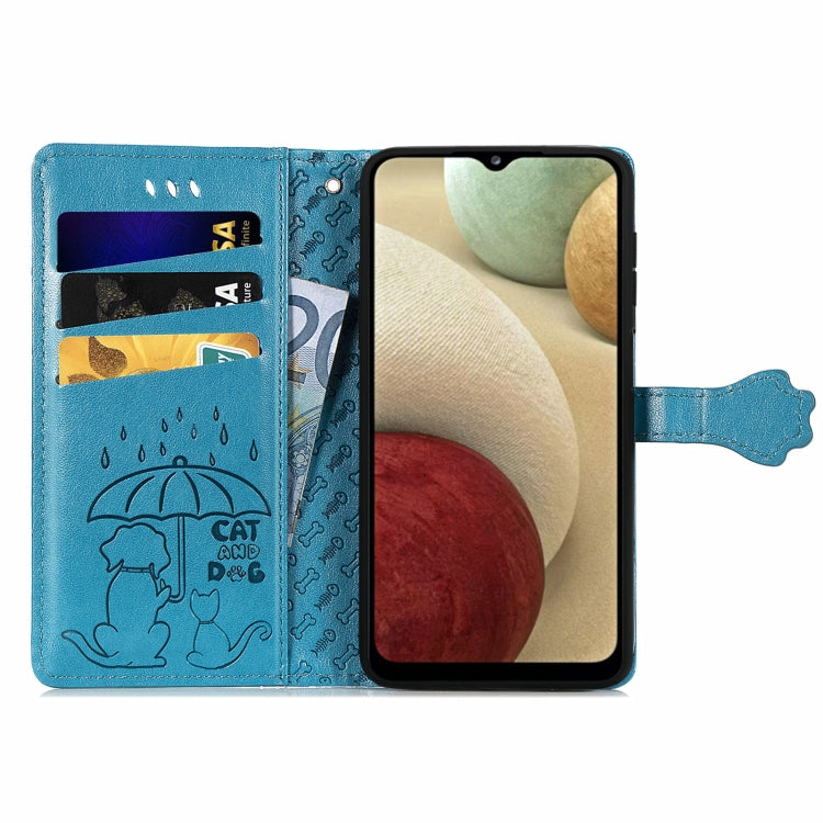 For Galaxy A12 Cute Cat and Dog Embossed Horizontal Flip Leather Case with Holder & Card Slots & Wallet & Lanyard