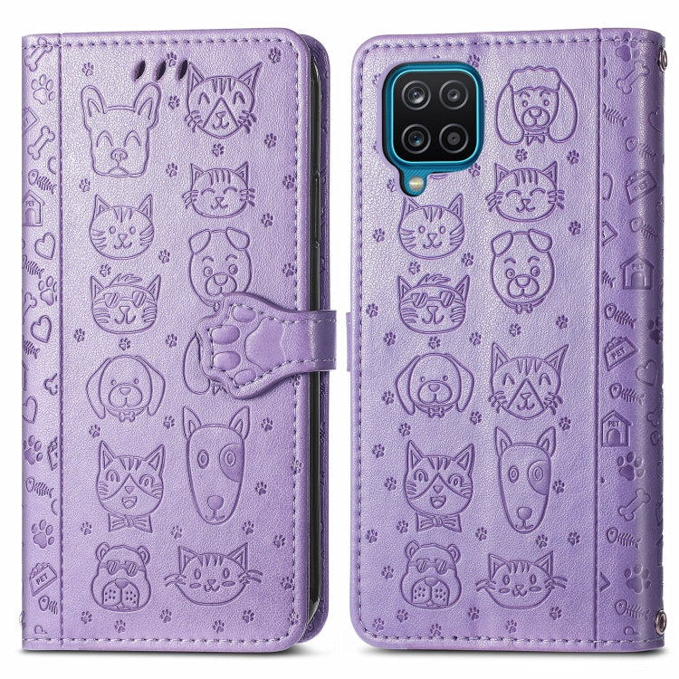 For Galaxy A12 Cute Cat and Dog Embossed Horizontal Flip Leather Case with Holder & Card Slots & Wallet & Lanyard
