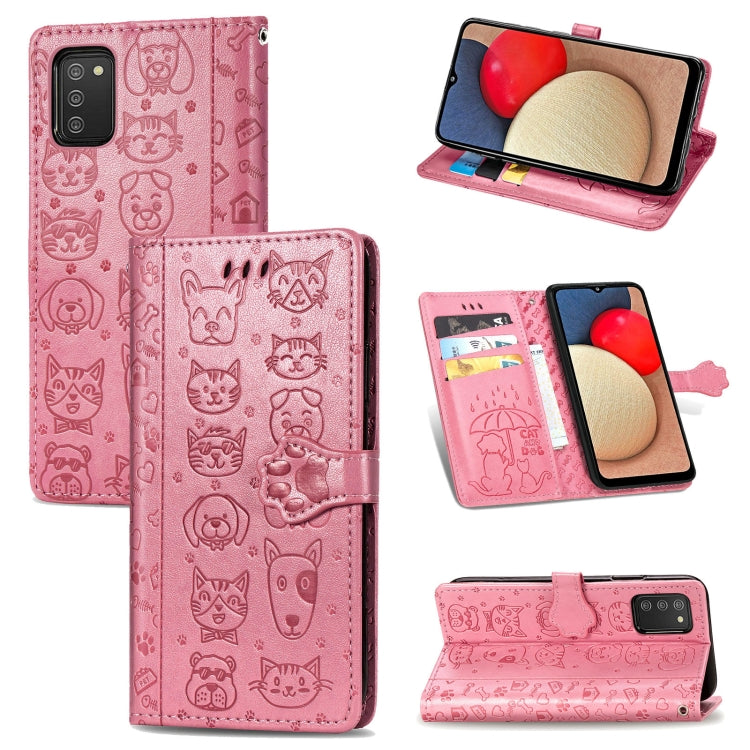 For Samsung Galaxy A03s 164mm Cute Cat and Dog Embossed Horizontal Flip Leather Case with Holder & Card Slots & Wallet & Lanyard