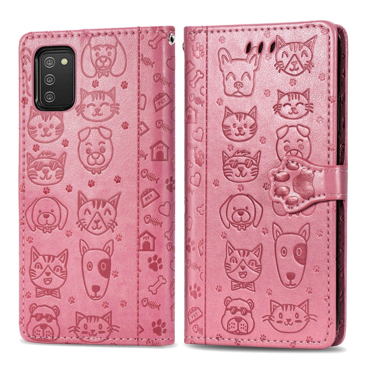 For Samsung Galaxy A03s 164mm Cute Cat and Dog Embossed Horizontal Flip Leather Case with Holder & Card Slots & Wallet & Lanyard