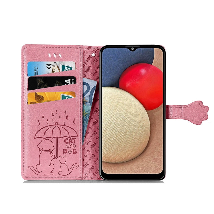 For Samsung Galaxy A03s 164mm Cute Cat and Dog Embossed Horizontal Flip Leather Case with Holder & Card Slots & Wallet & Lanyard