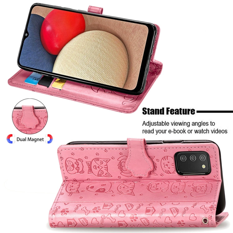 For Samsung Galaxy A03s 164mm Cute Cat and Dog Embossed Horizontal Flip Leather Case with Holder & Card Slots & Wallet & Lanyard