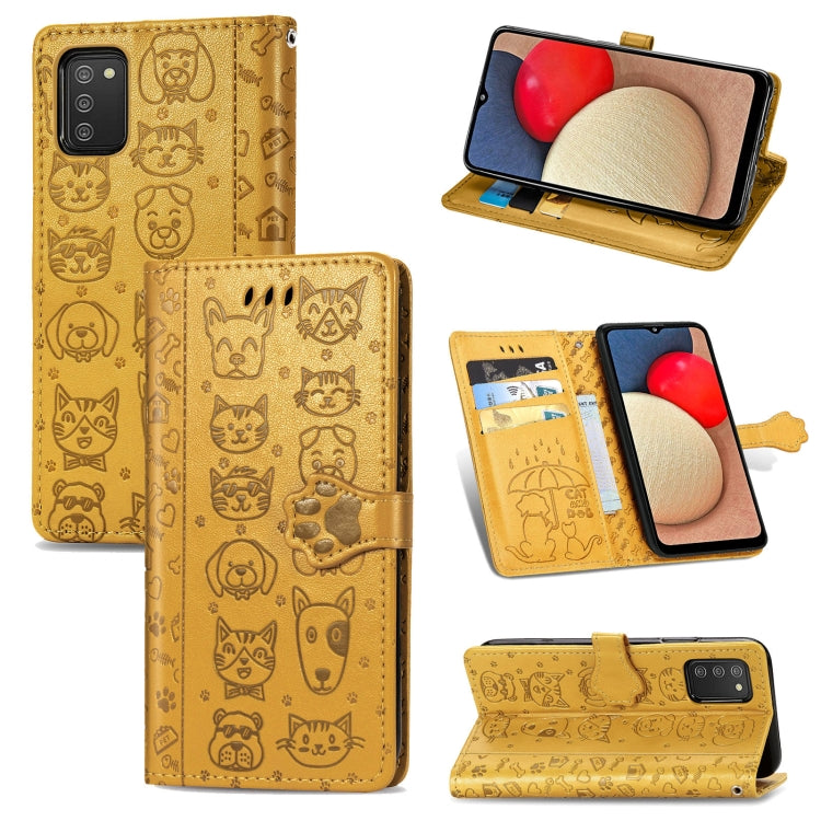 For Samsung Galaxy A03s 164mm Cute Cat and Dog Embossed Horizontal Flip Leather Case with Holder & Card Slots & Wallet & Lanyard