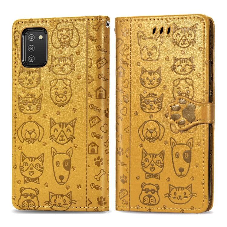 For Samsung Galaxy A03s 164mm Cute Cat and Dog Embossed Horizontal Flip Leather Case with Holder & Card Slots & Wallet & Lanyard