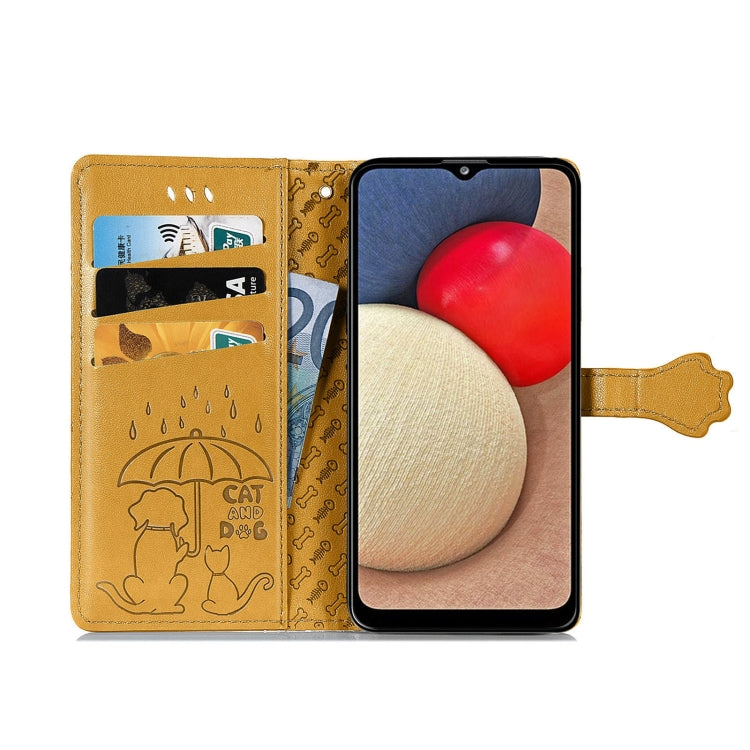 For Samsung Galaxy A03s 164mm Cute Cat and Dog Embossed Horizontal Flip Leather Case with Holder & Card Slots & Wallet & Lanyard