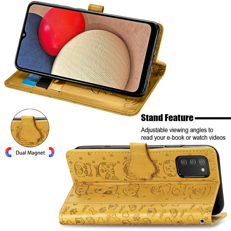 For Samsung Galaxy A03s 164mm Cute Cat and Dog Embossed Horizontal Flip Leather Case with Holder & Card Slots & Wallet & Lanyard