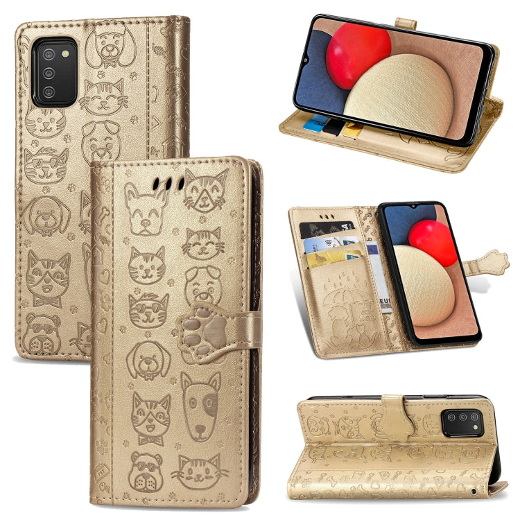 For Samsung Galaxy A03s 164mm Cute Cat and Dog Embossed Horizontal Flip Leather Case with Holder & Card Slots & Wallet & Lanyard