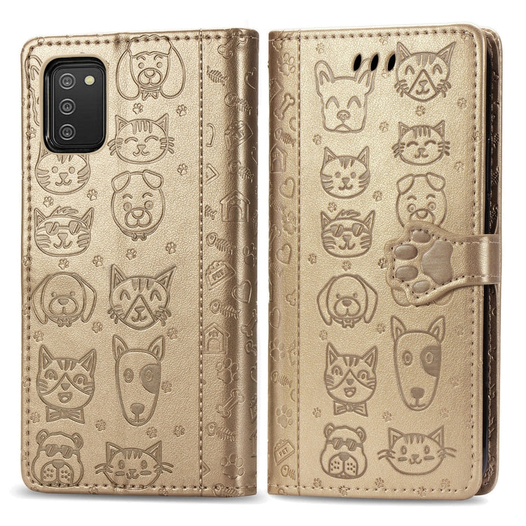 For Samsung Galaxy A03s 164mm Cute Cat and Dog Embossed Horizontal Flip Leather Case with Holder & Card Slots & Wallet & Lanyard