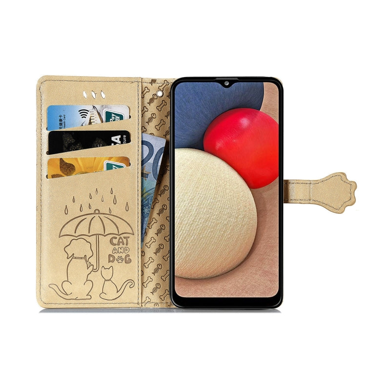 For Samsung Galaxy A03s 164mm Cute Cat and Dog Embossed Horizontal Flip Leather Case with Holder & Card Slots & Wallet & Lanyard