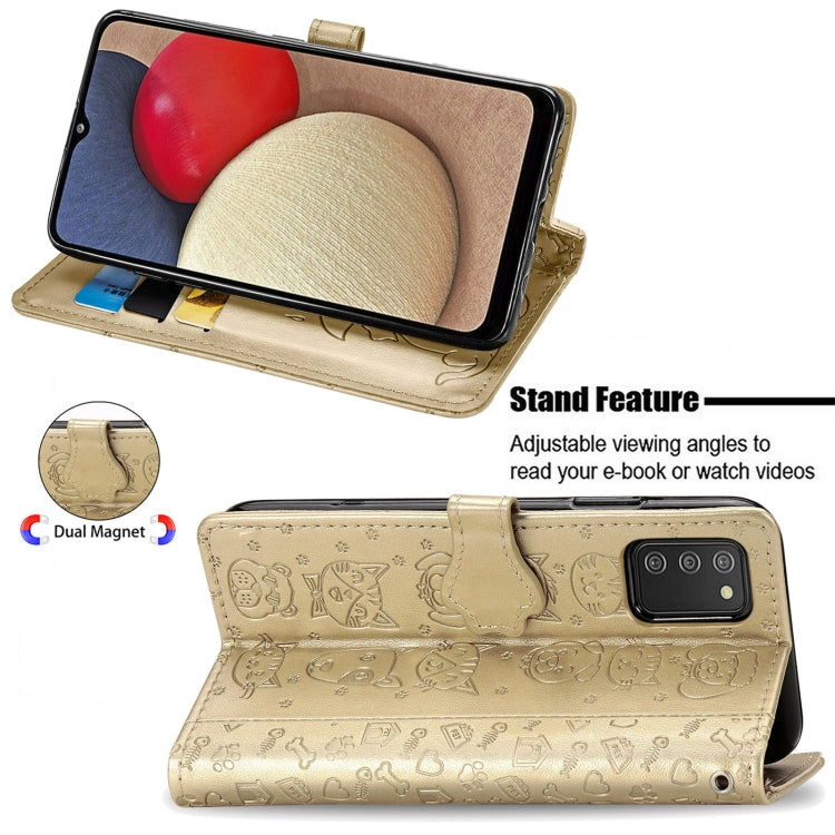 For Samsung Galaxy A03s 164mm Cute Cat and Dog Embossed Horizontal Flip Leather Case with Holder & Card Slots & Wallet & Lanyard