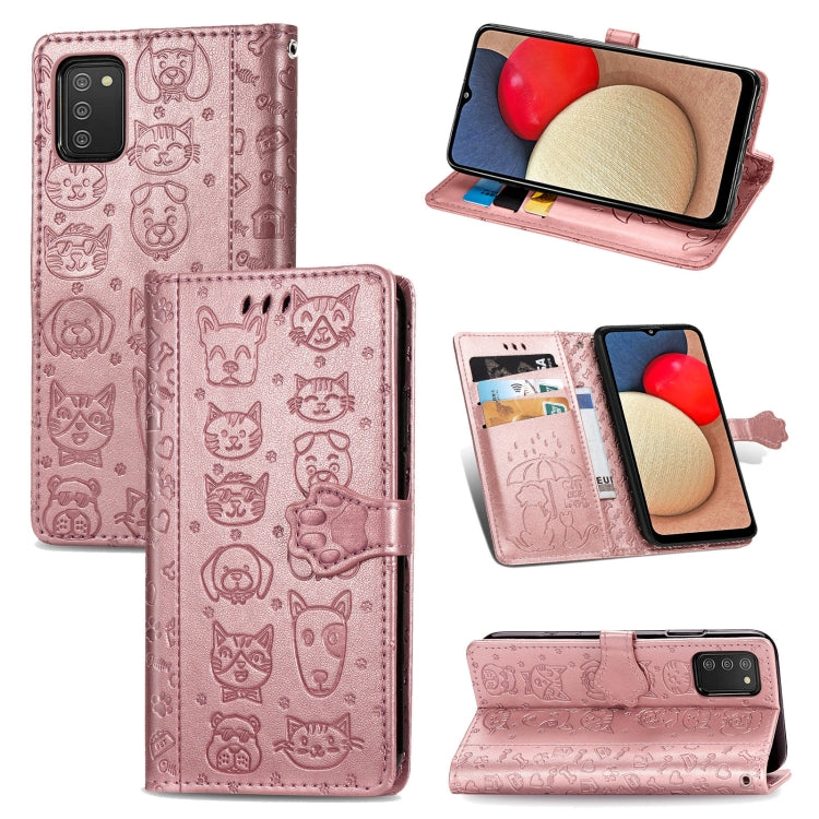 For Samsung Galaxy A03s 164mm Cute Cat and Dog Embossed Horizontal Flip Leather Case with Holder & Card Slots & Wallet & Lanyard
