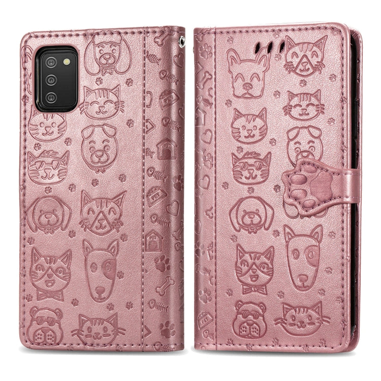 For Samsung Galaxy A03s 164mm Cute Cat and Dog Embossed Horizontal Flip Leather Case with Holder & Card Slots & Wallet & Lanyard