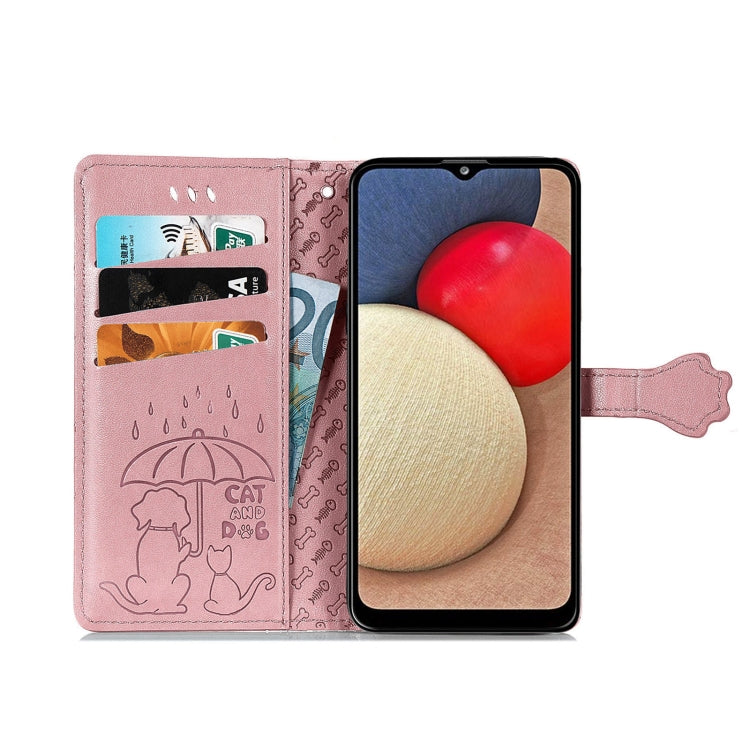 For Samsung Galaxy A03s 164mm Cute Cat and Dog Embossed Horizontal Flip Leather Case with Holder & Card Slots & Wallet & Lanyard