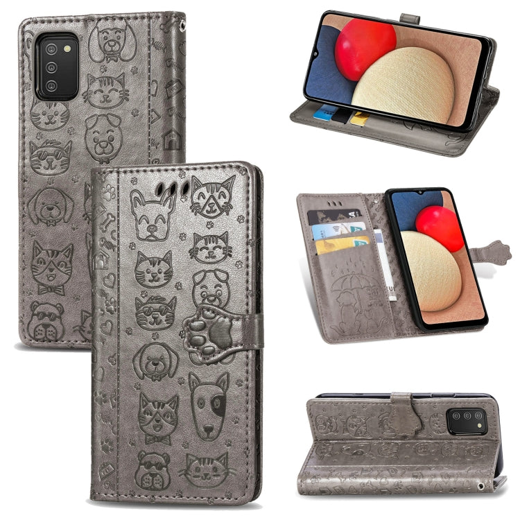 For Samsung Galaxy A03s 164mm Cute Cat and Dog Embossed Horizontal Flip Leather Case with Holder & Card Slots & Wallet & Lanyard
