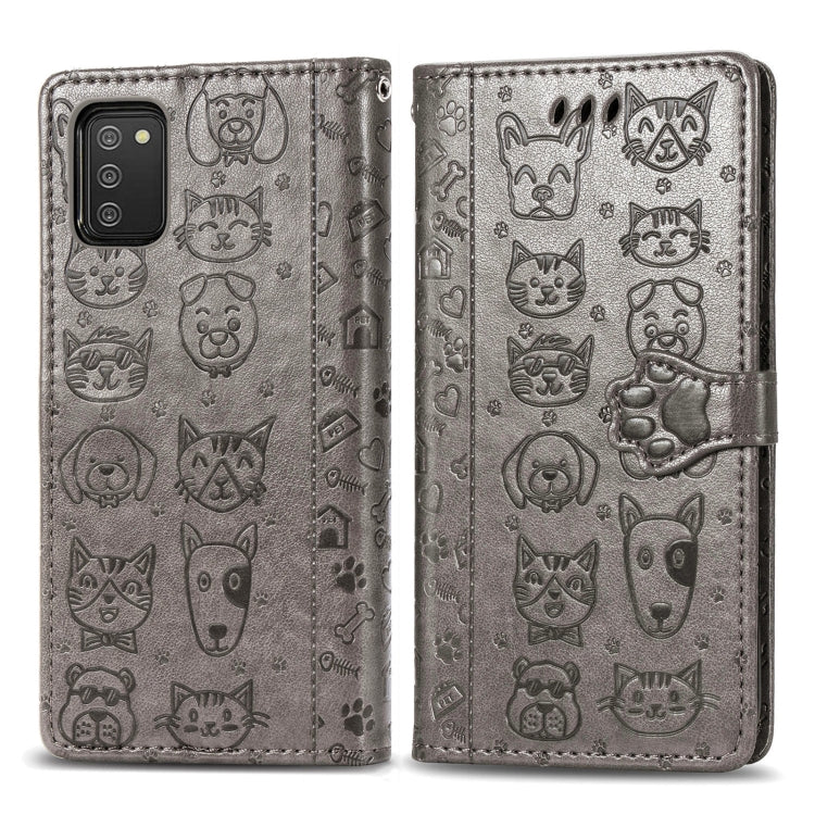 For Samsung Galaxy A03s 164mm Cute Cat and Dog Embossed Horizontal Flip Leather Case with Holder & Card Slots & Wallet & Lanyard
