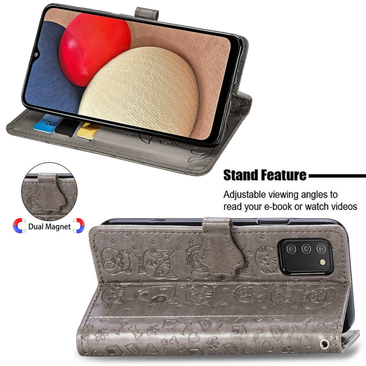 For Samsung Galaxy A03s 164mm Cute Cat and Dog Embossed Horizontal Flip Leather Case with Holder & Card Slots & Wallet & Lanyard