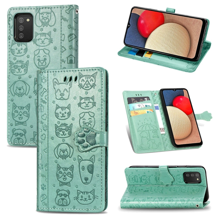 For Samsung Galaxy A03s 164mm Cute Cat and Dog Embossed Horizontal Flip Leather Case with Holder & Card Slots & Wallet & Lanyard