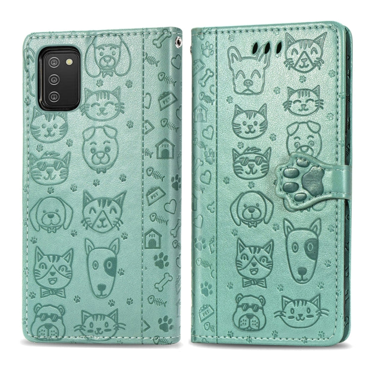 For Samsung Galaxy A03s 164mm Cute Cat and Dog Embossed Horizontal Flip Leather Case with Holder & Card Slots & Wallet & Lanyard