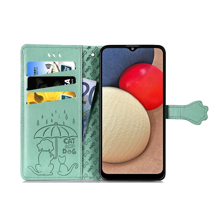 For Samsung Galaxy A03s 164mm Cute Cat and Dog Embossed Horizontal Flip Leather Case with Holder & Card Slots & Wallet & Lanyard