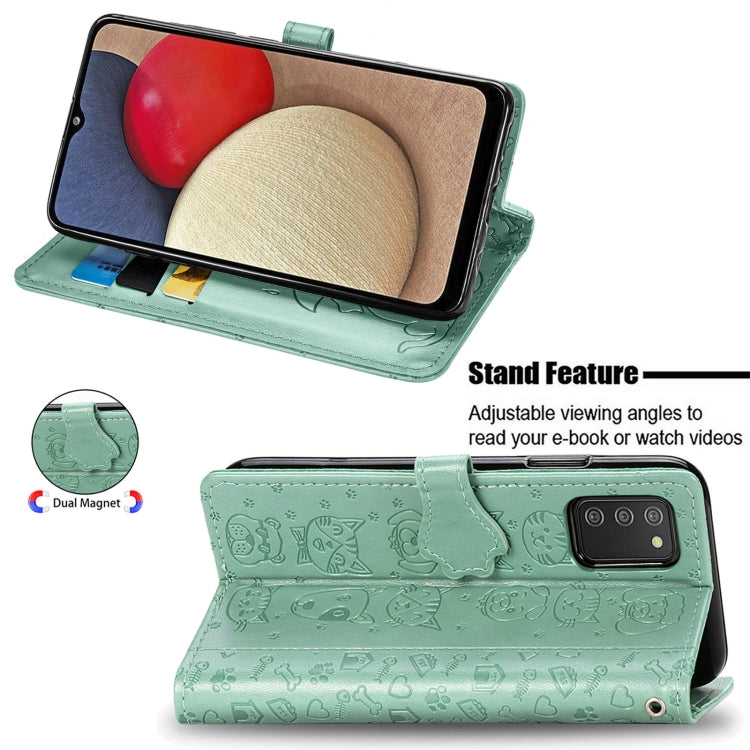 For Samsung Galaxy A03s 164mm Cute Cat and Dog Embossed Horizontal Flip Leather Case with Holder & Card Slots & Wallet & Lanyard