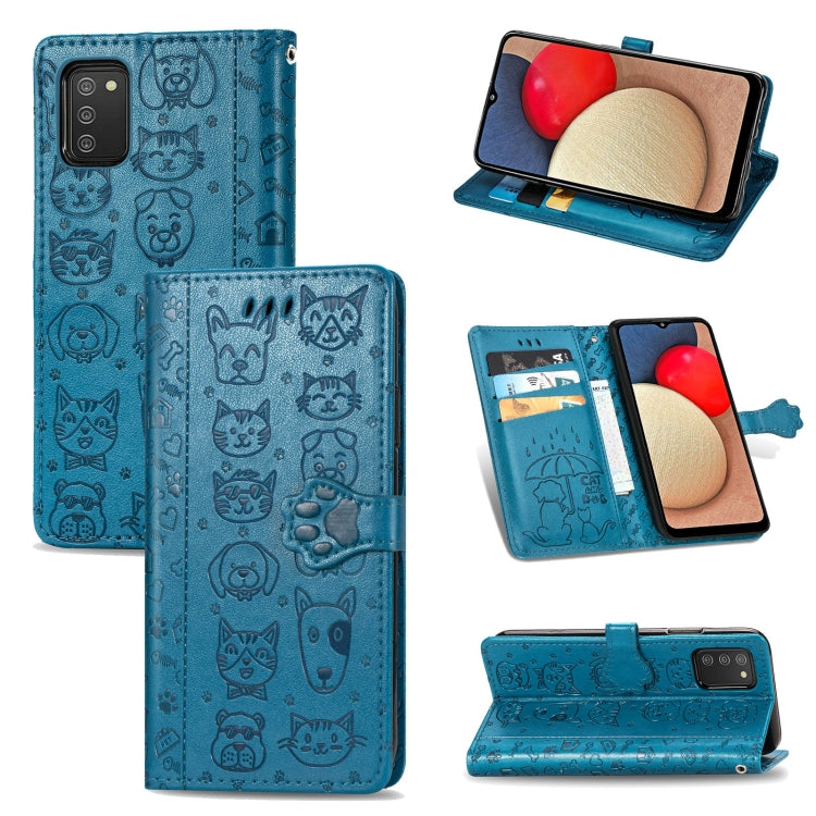 For Samsung Galaxy A03s 164mm Cute Cat and Dog Embossed Horizontal Flip Leather Case with Holder & Card Slots & Wallet & Lanyard