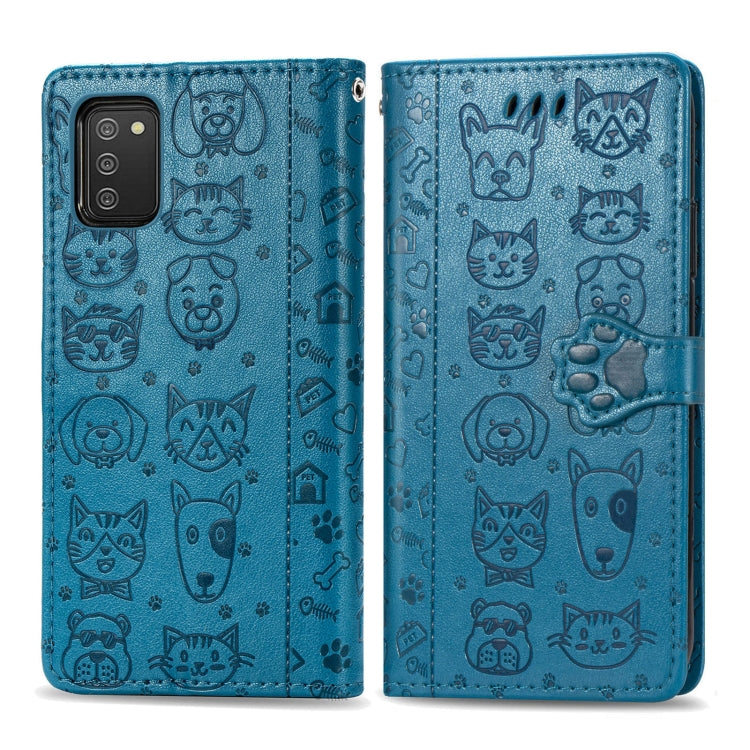 For Samsung Galaxy A03s 164mm Cute Cat and Dog Embossed Horizontal Flip Leather Case with Holder & Card Slots & Wallet & Lanyard