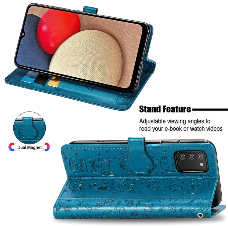 For Samsung Galaxy A03s 164mm Cute Cat and Dog Embossed Horizontal Flip Leather Case with Holder & Card Slots & Wallet & Lanyard