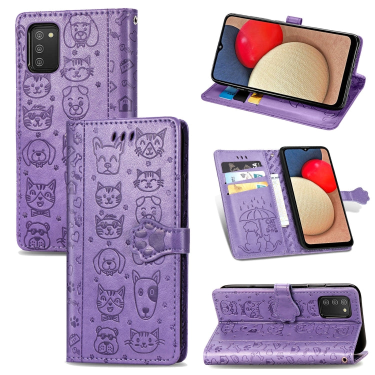 For Samsung Galaxy A03s 164mm Cute Cat and Dog Embossed Horizontal Flip Leather Case with Holder & Card Slots & Wallet & Lanyard