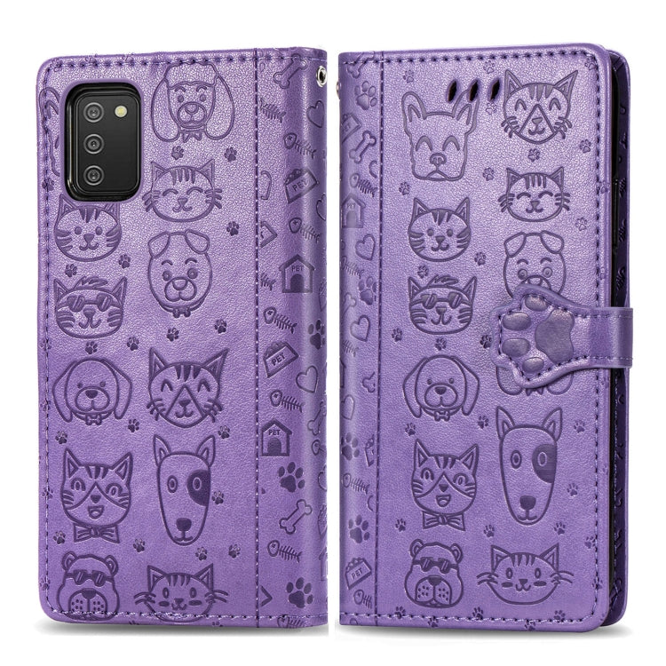 For Samsung Galaxy A03s 164mm Cute Cat and Dog Embossed Horizontal Flip Leather Case with Holder & Card Slots & Wallet & Lanyard