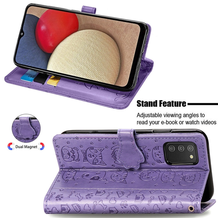 For Samsung Galaxy A03s 164mm Cute Cat and Dog Embossed Horizontal Flip Leather Case with Holder & Card Slots & Wallet & Lanyard