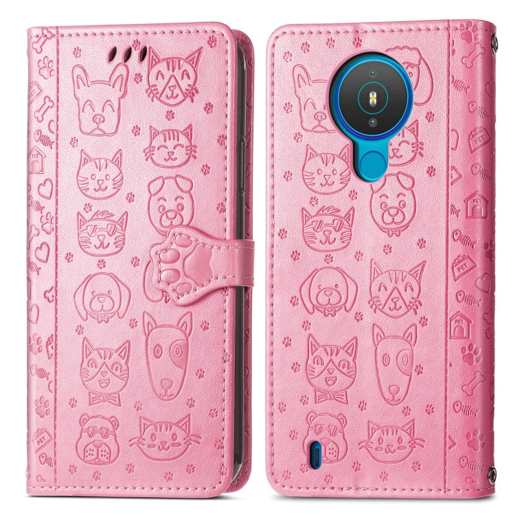 For Nokia 1.4 Cute Cat and Dog Embossed Horizontal Flip Leather Case with Holder & Card Slots & Wallet & Lanyard