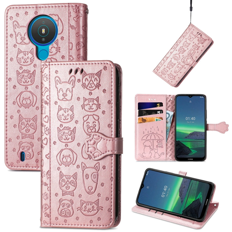 For Nokia 1.4 Cute Cat and Dog Embossed Horizontal Flip Leather Case with Holder & Card Slots & Wallet & Lanyard